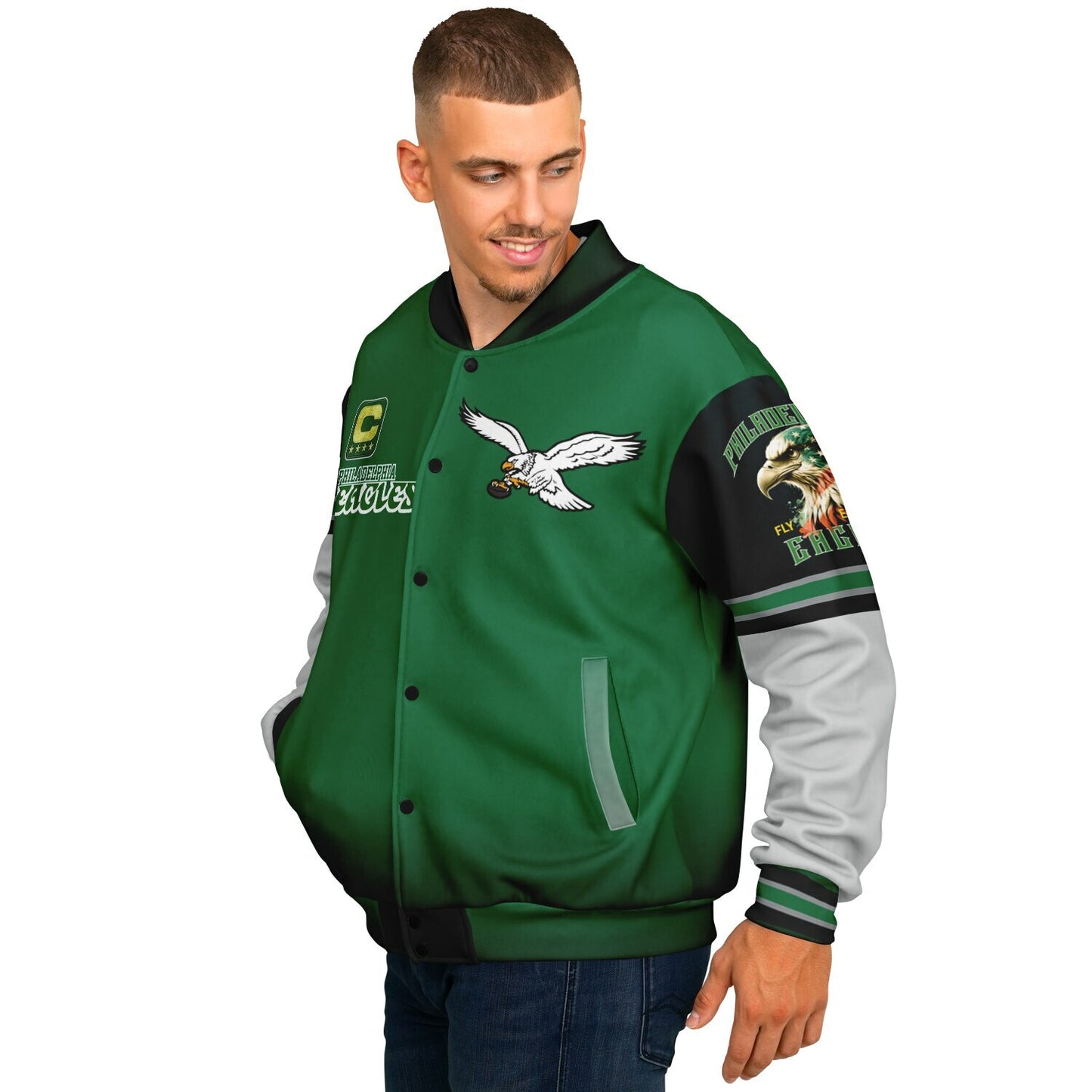 Eagles Super Bowl Champions Kelly Green White Eagle Helmet Varsity Jacket