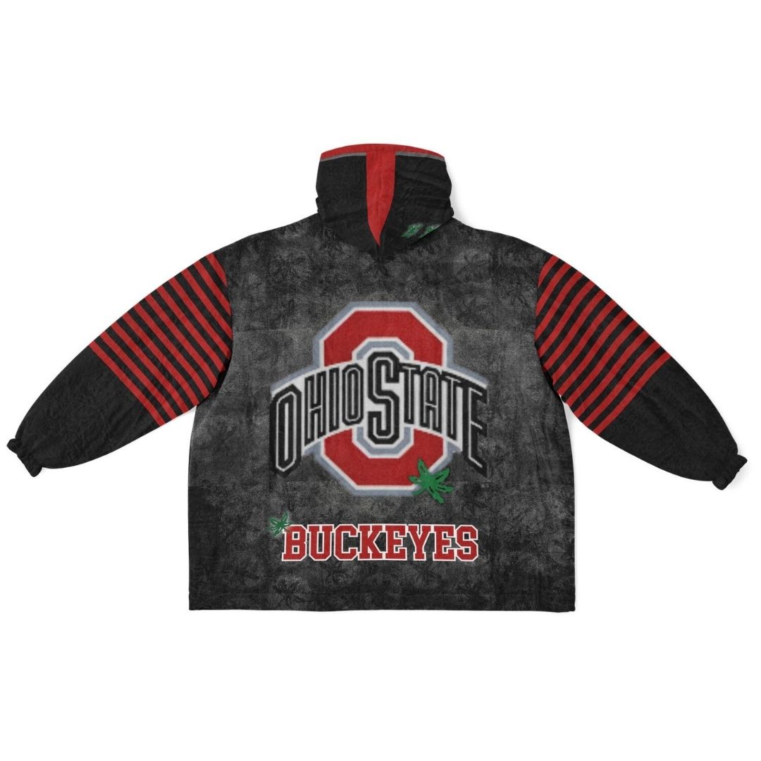 Buckeye Black Classic Ohio State Football Cuddle Hoodie Striped Sleeves Retro Look