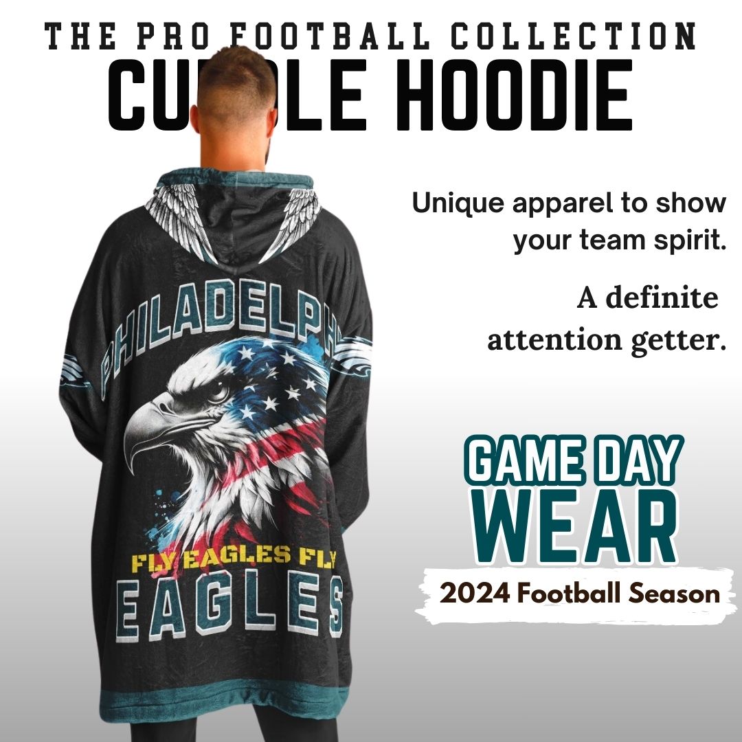 Eagles Military Black American Eagle "Fly Eagles Fly" Cuddle Hoodie Gift for Fans