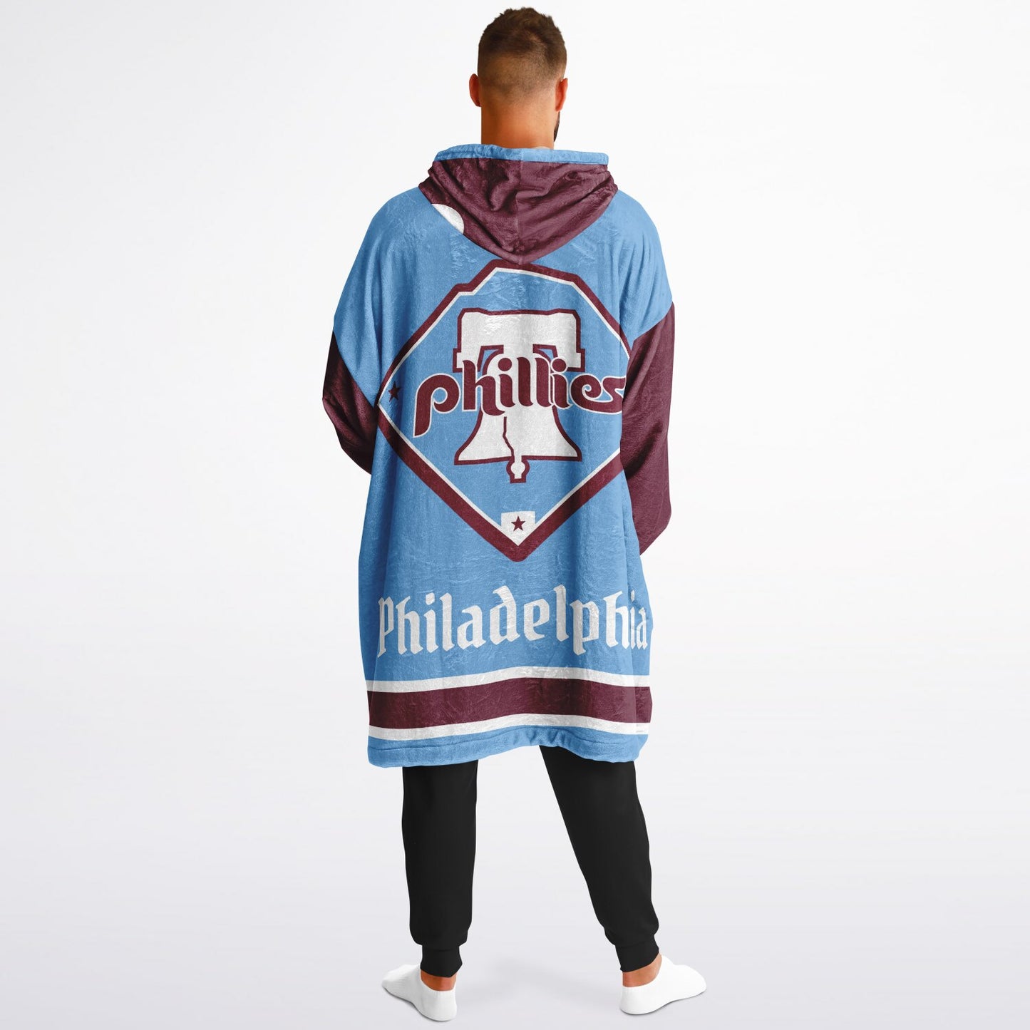 Phillies Retro Blue Cuddle Hoodie Philadelphia Oversize Hooded Blanket Gift for Baseball Fans & Family