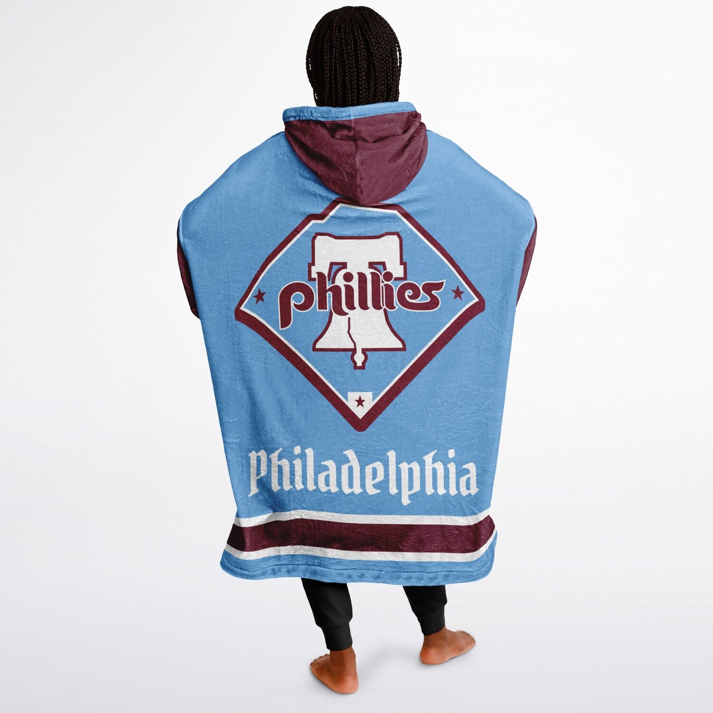 Phillies Retro Blue Cuddle Hoodie Philadelphia Oversize Hooded Blanket Gift for Baseball Fans & Family