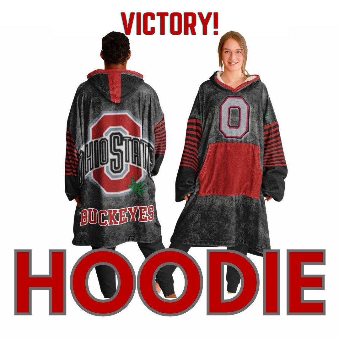 Buckeye Black Classic Ohio State Football Cuddle Hoodie Striped Sleeves Retro Look