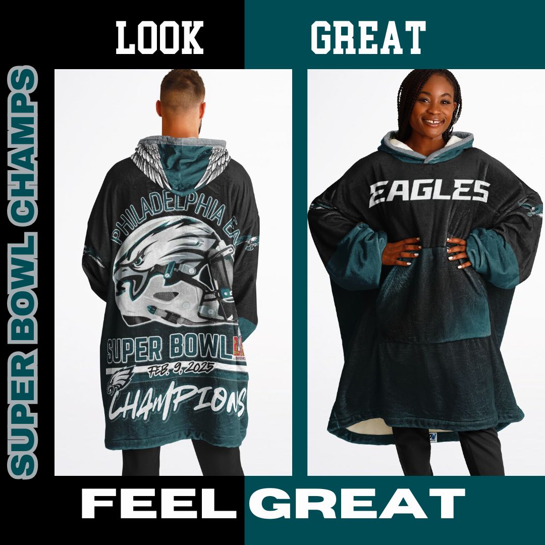 Super Bowl Champs Eagles Black Eagles SB Champions Oversize Hooded Blanket Gift for Fans