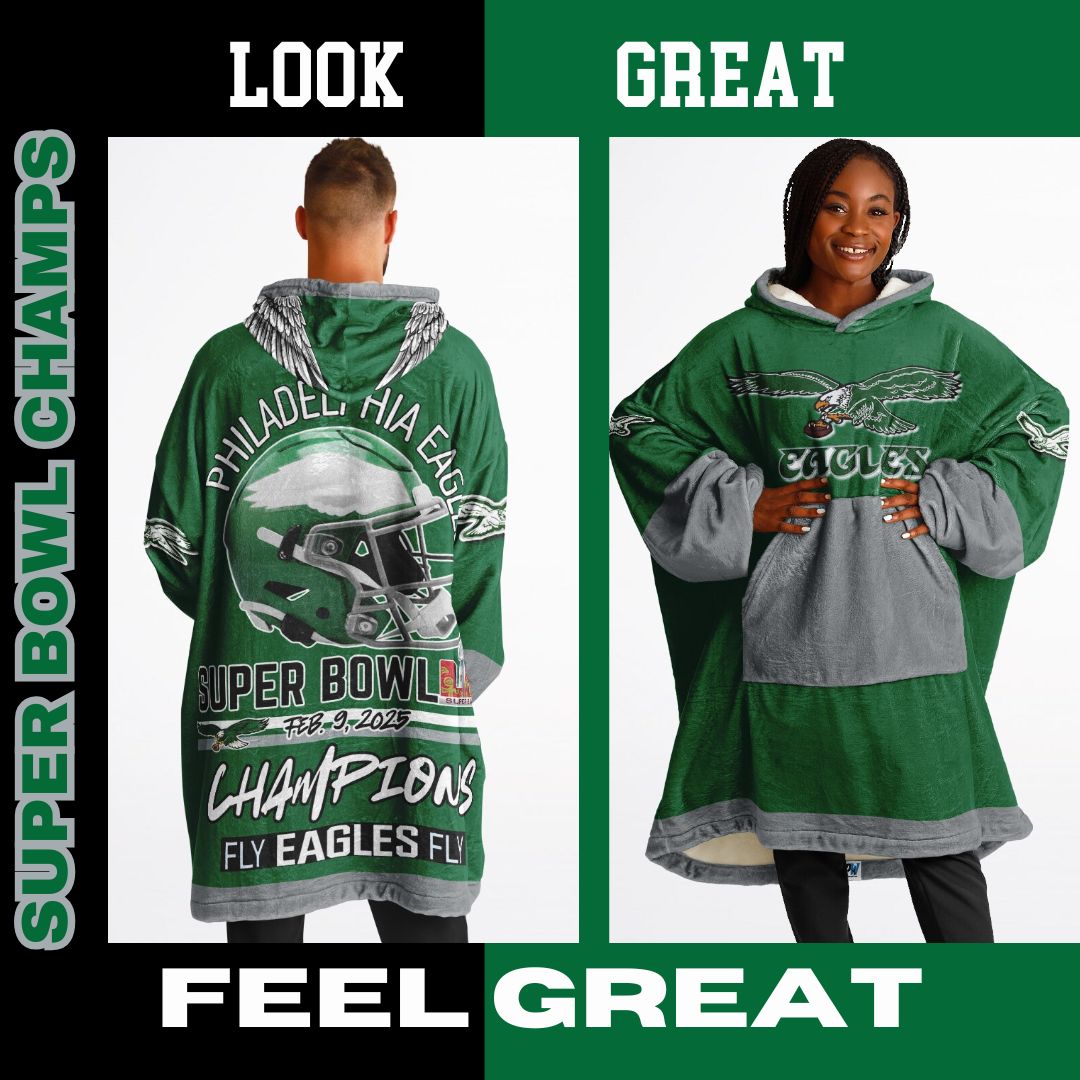 Super Bowl Champs Eagles Retro Kelly Green Eagles SB Champions Oversize Hooded Blanket Gift for Fans