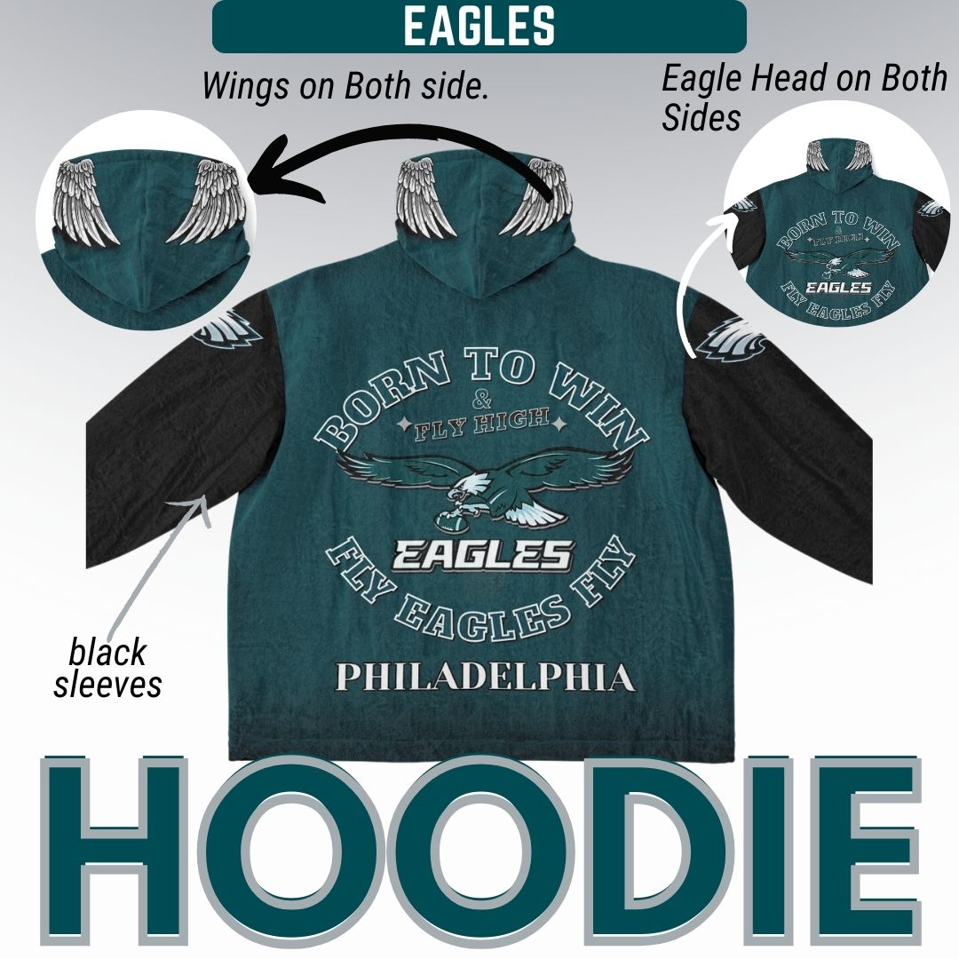 Eagles Home Green & Black Sleeves "Born To Win" "Fly Eagles Fly" Cuddle Hoodie