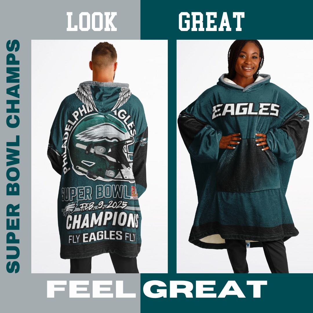 Super Bowl Champs Eagles Midnight Green Eagles SB Champions Oversize Hooded Blanket Gift for Fans