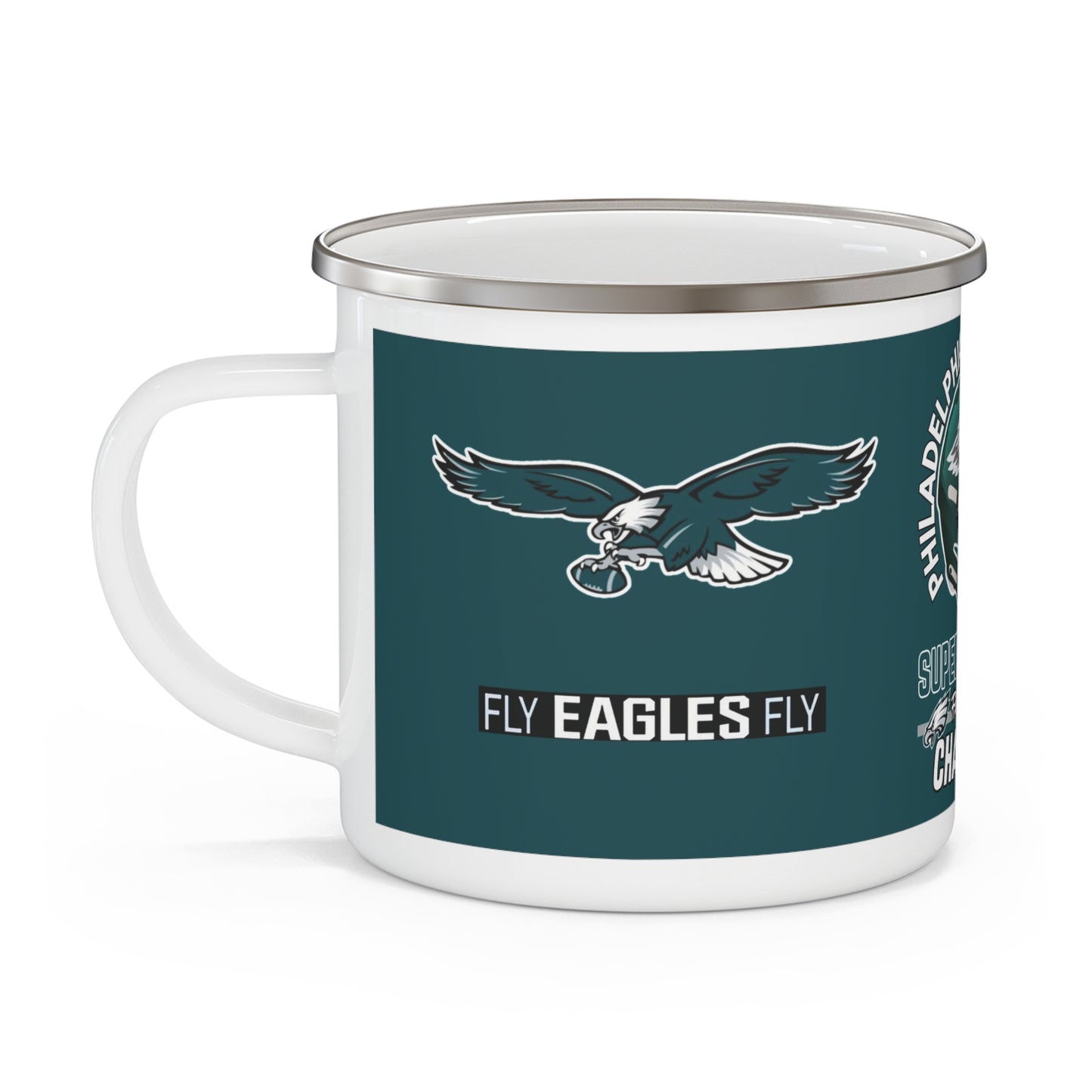 Eagles Midnight Green SB Champs Enamel Camping Mug