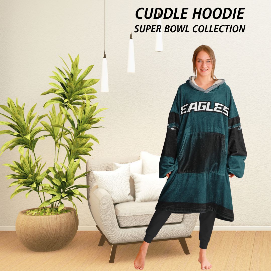 Super Bowl Champs Eagles Midnight Green Eagles SB Champions Oversize Hooded Blanket Gift for Fans