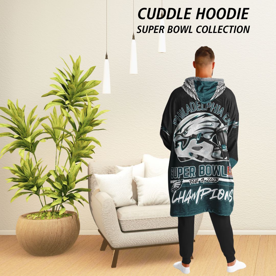 Super Bowl Champs Eagles Black Eagles SB Champions Oversize Hooded Blanket Gift for Fans