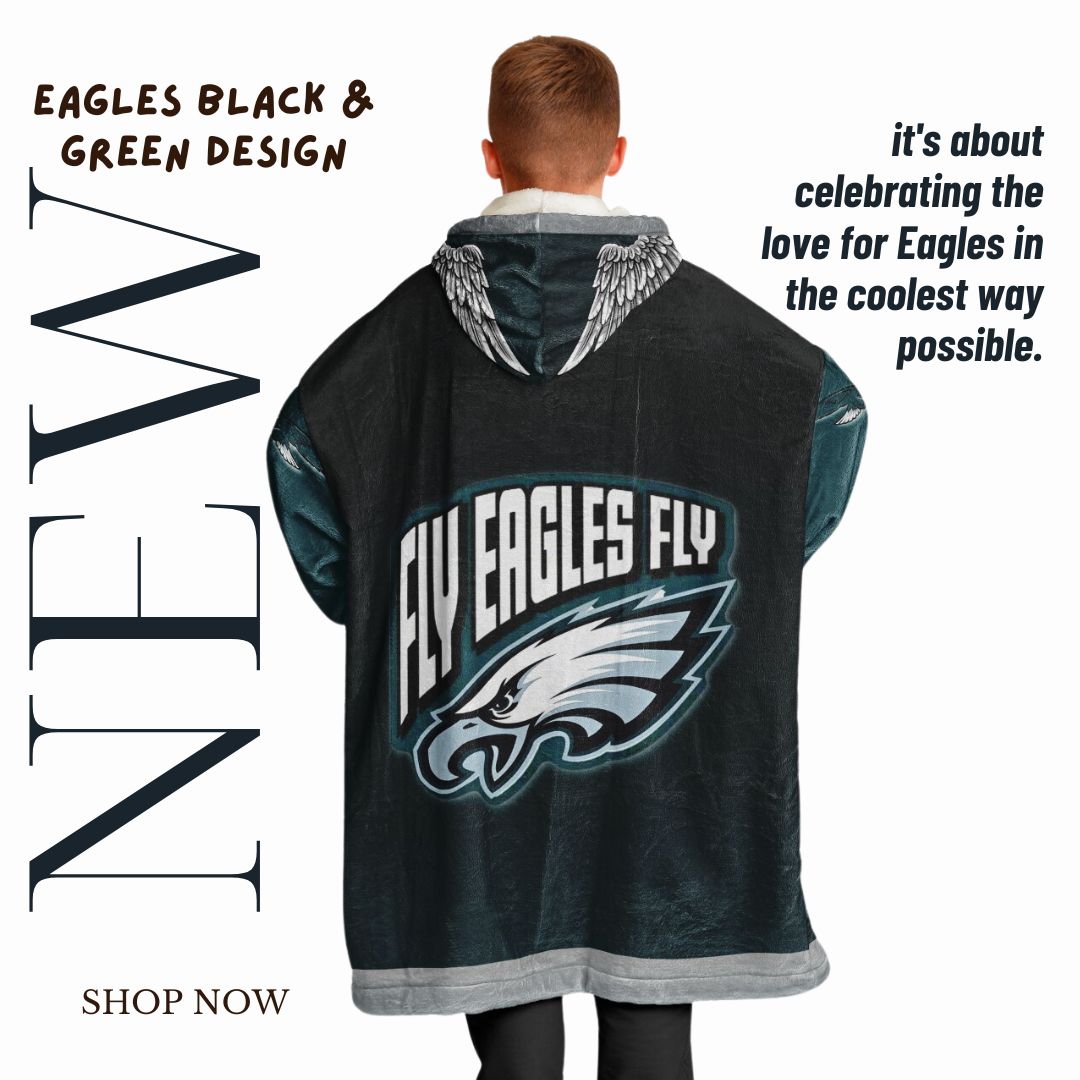 Youth Eagles Black & Green Sleeves Design Cuddle Hoodie Great Gift for Young Birds Fans