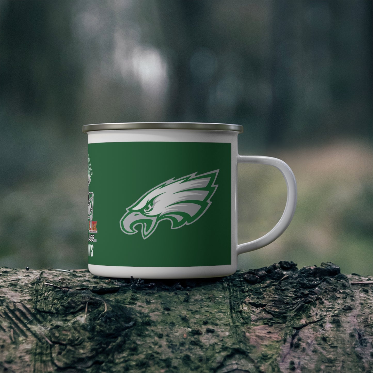 Retro Eagles SB Champs Kelly Green Enamel Camping Mug