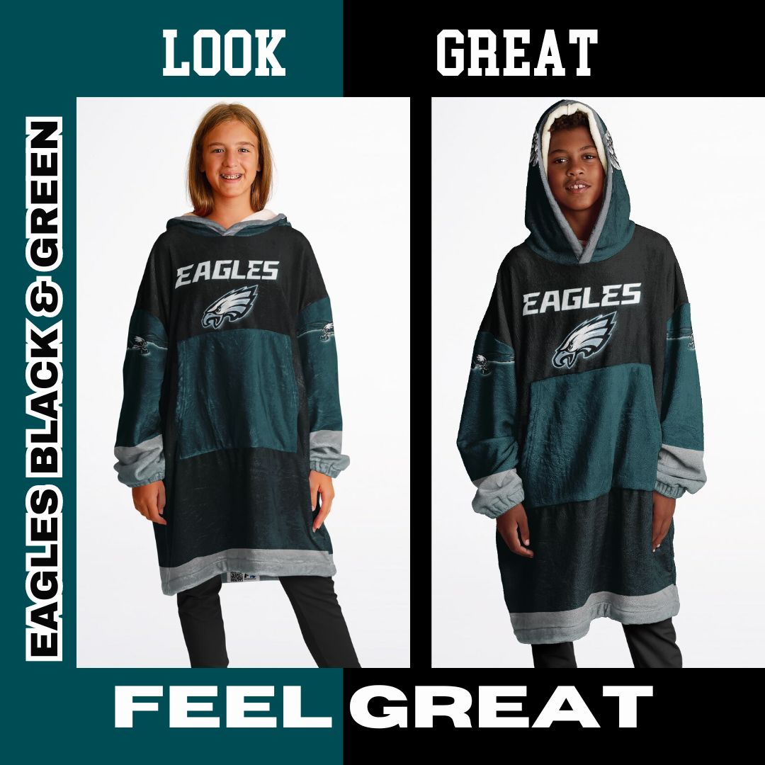Youth Eagles Black & Green Sleeves Design Cuddle Hoodie Great Gift for Young Birds Fans