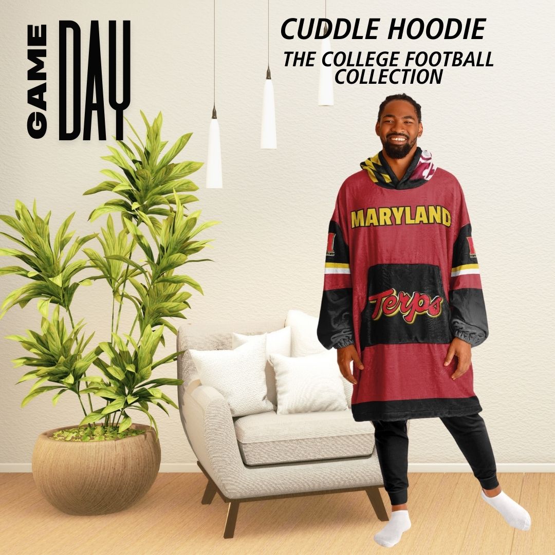 Maryland Terps Red Oversize Hooded Blanket Maryland Cuddle Hoodie Gift for Fans & Alumni