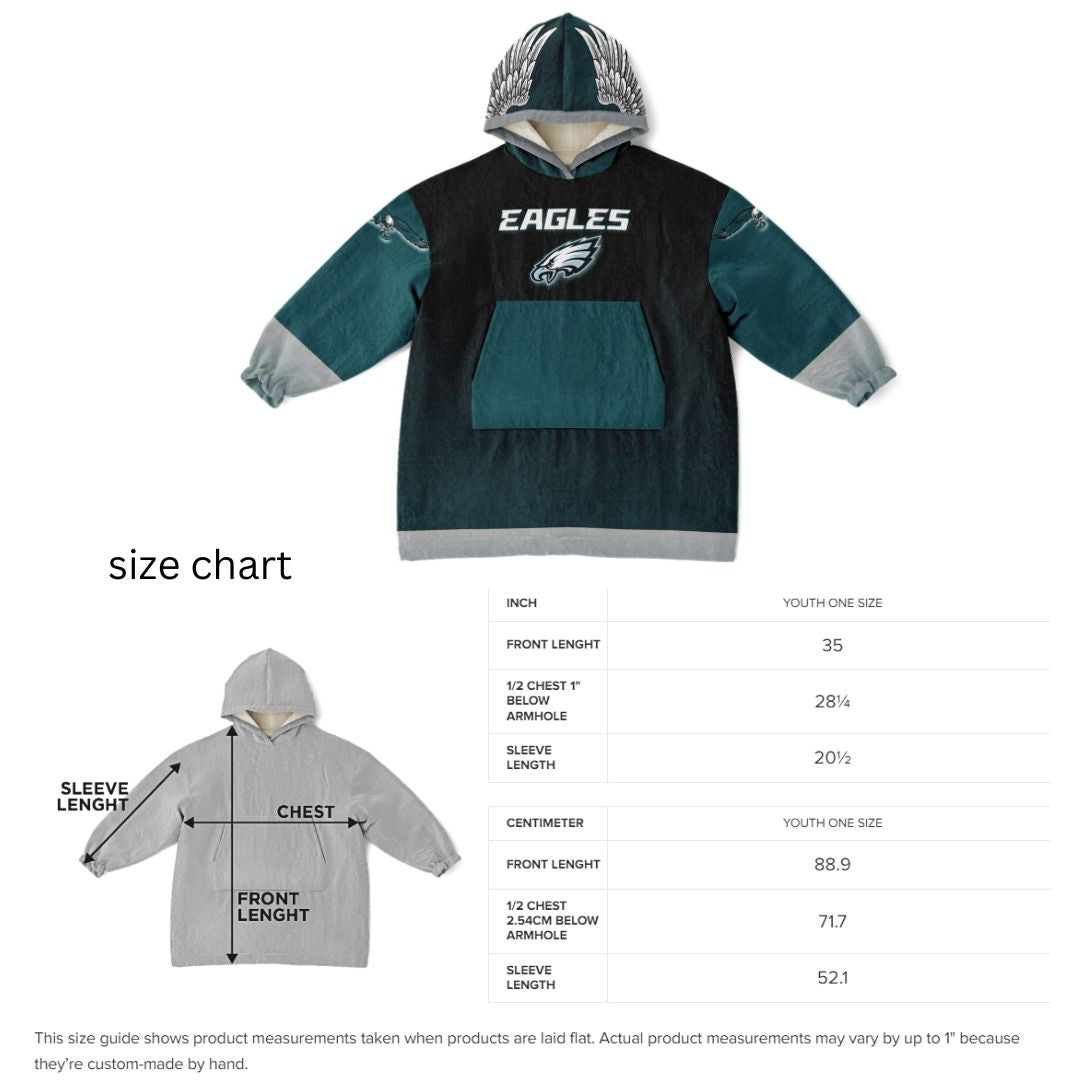 Youth Eagles Black & Green Sleeves Design Cuddle Hoodie Great Gift for Young Birds Fans