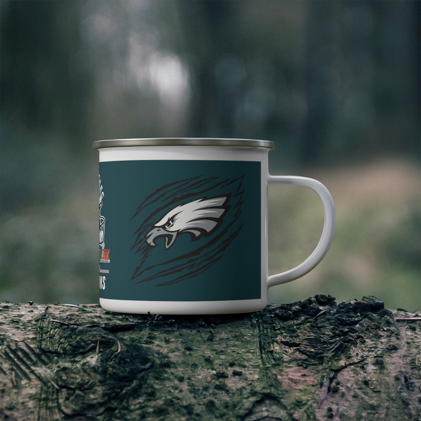 Eagles Midnight Green SB Champs Enamel Camping Mug