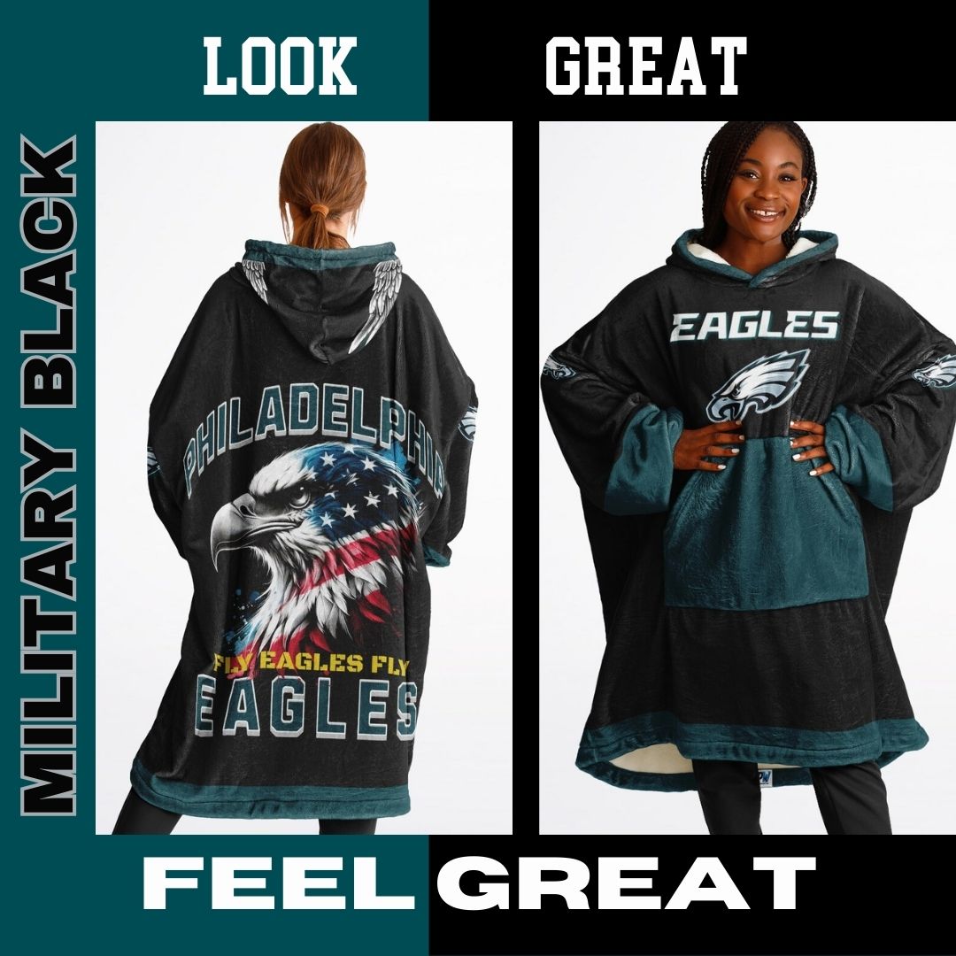 Eagles Military Black American Eagle "Fly Eagles Fly" Cuddle Hoodie Gift for Fans