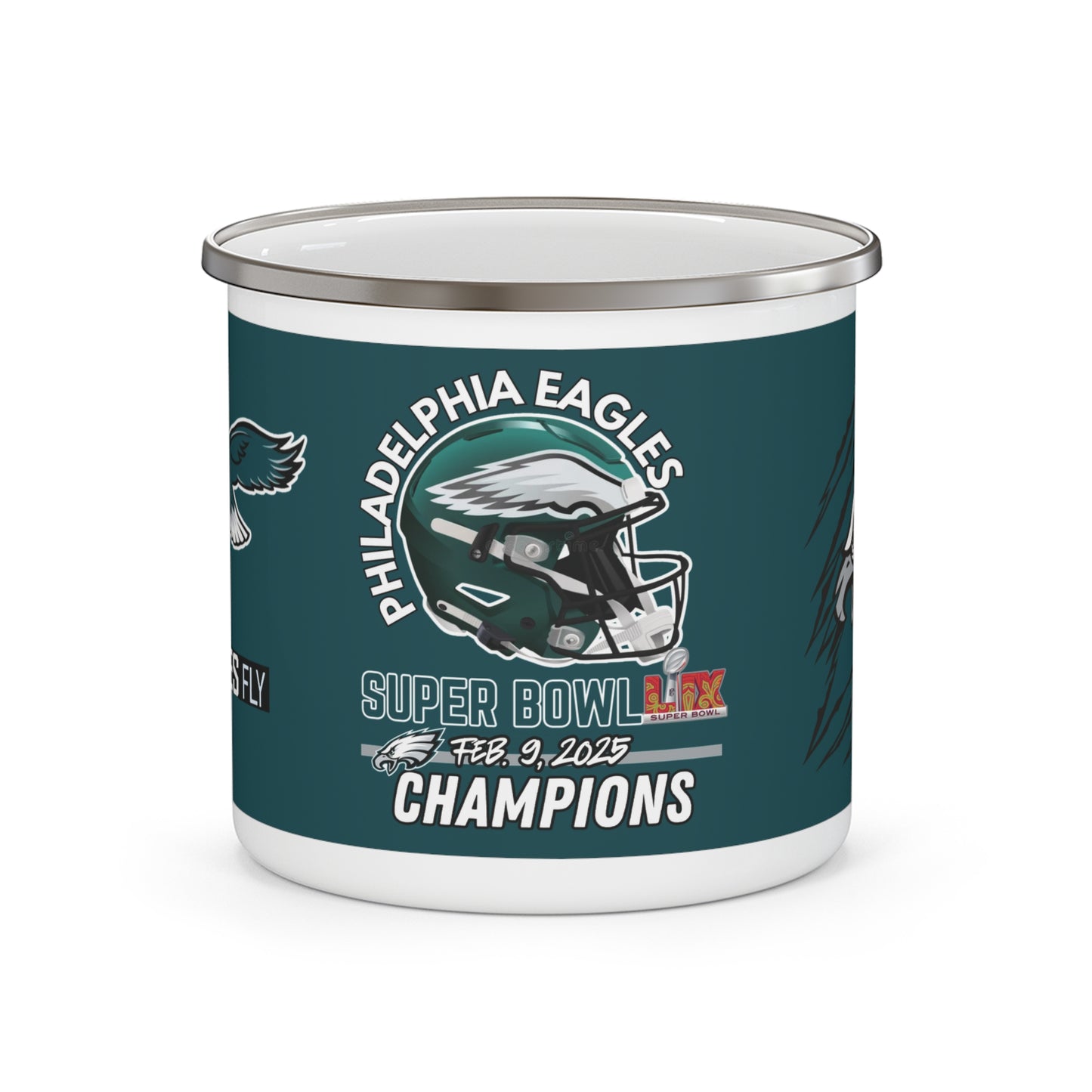 Eagles Midnight Green SB Champs Enamel Camping Mug