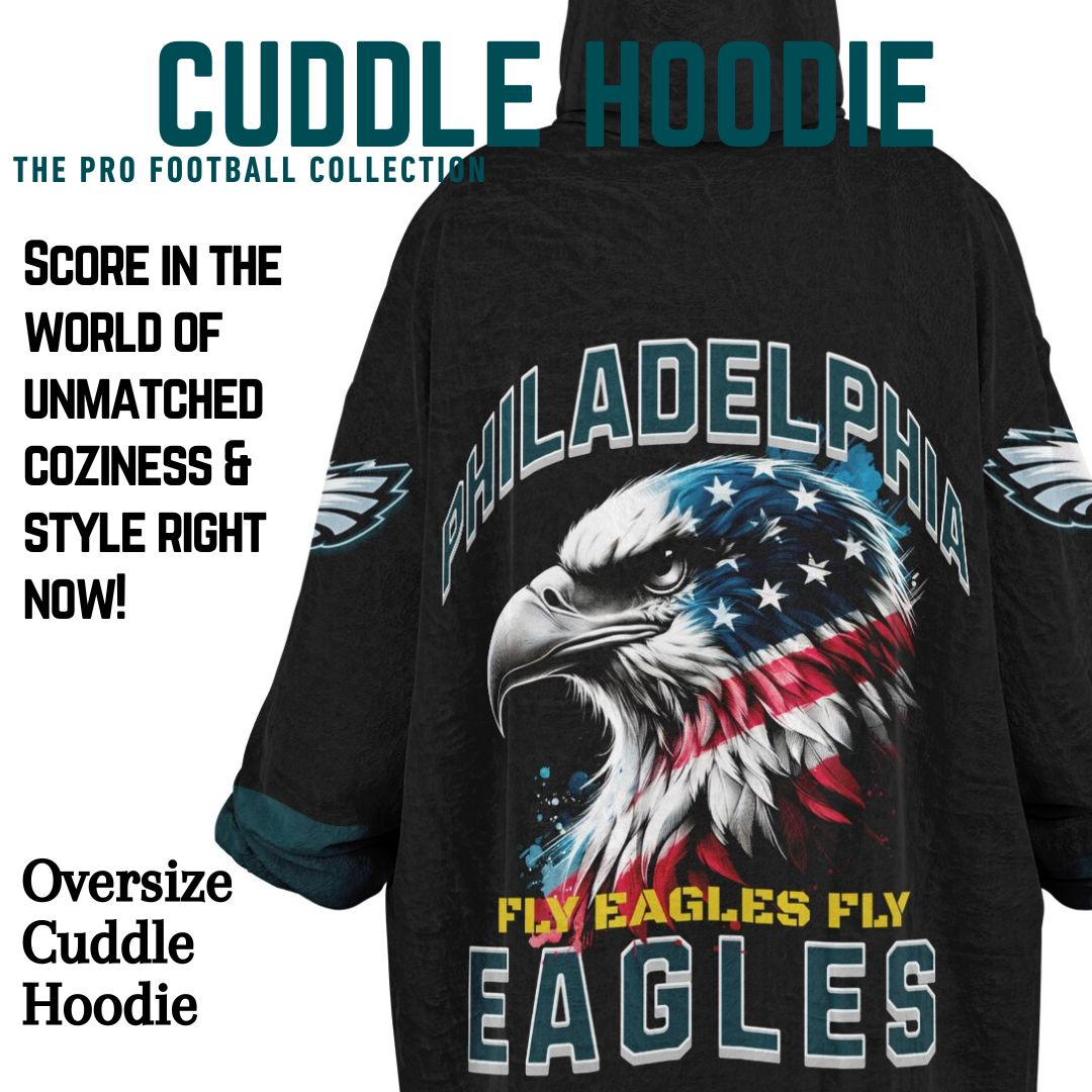 Eagles Military Black American Eagle "Fly Eagles Fly" Cuddle Hoodie Gift for Fans