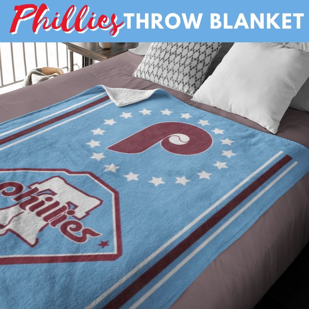 Blanket Phillies Retro Blue Throw Blanket Philly Baseball Fan Gift Baseball Throw Blanket for Children, Students Dad Mom Sports Home Décor