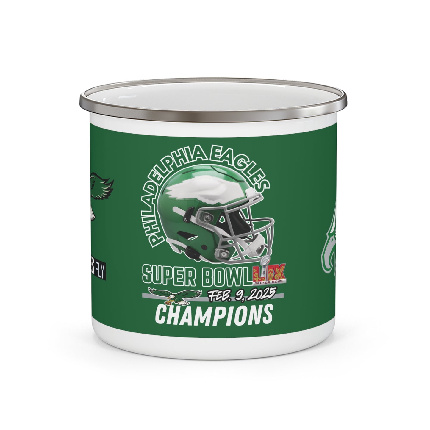 Retro Eagles SB Champs Kelly Green Enamel Camping Mug
