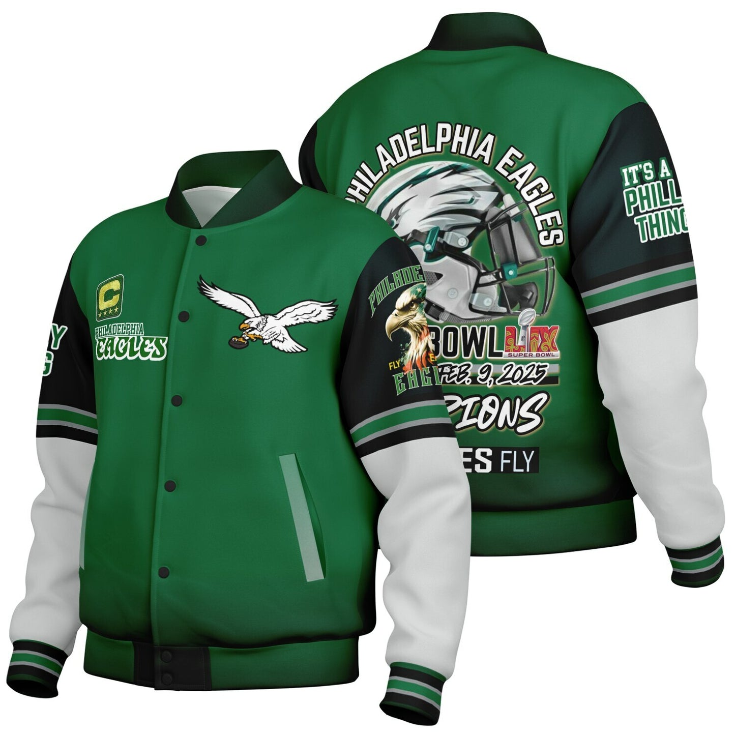 Eagles Super Bowl Champions Kelly Green White Eagle Helmet Varsity Jacket