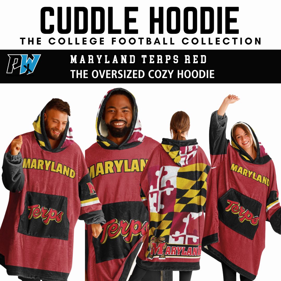 Maryland Terps Red Oversize Hooded Blanket Maryland Cuddle Hoodie Gift for Fans & Alumni