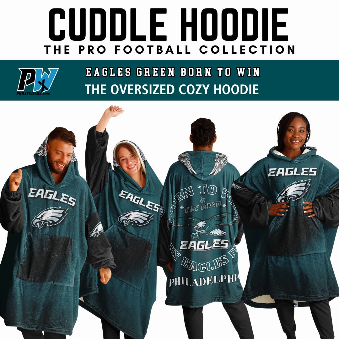 Eagles Home Green & Black Sleeves "Born To Win" "Fly Eagles Fly" Cuddle Hoodie