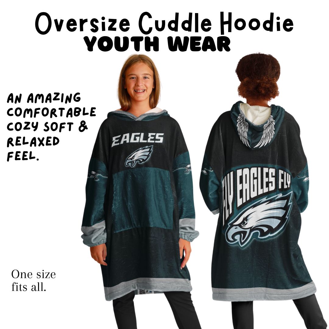Youth Eagles Black & Green Sleeves Design Cuddle Hoodie Great Gift for Young Birds Fans