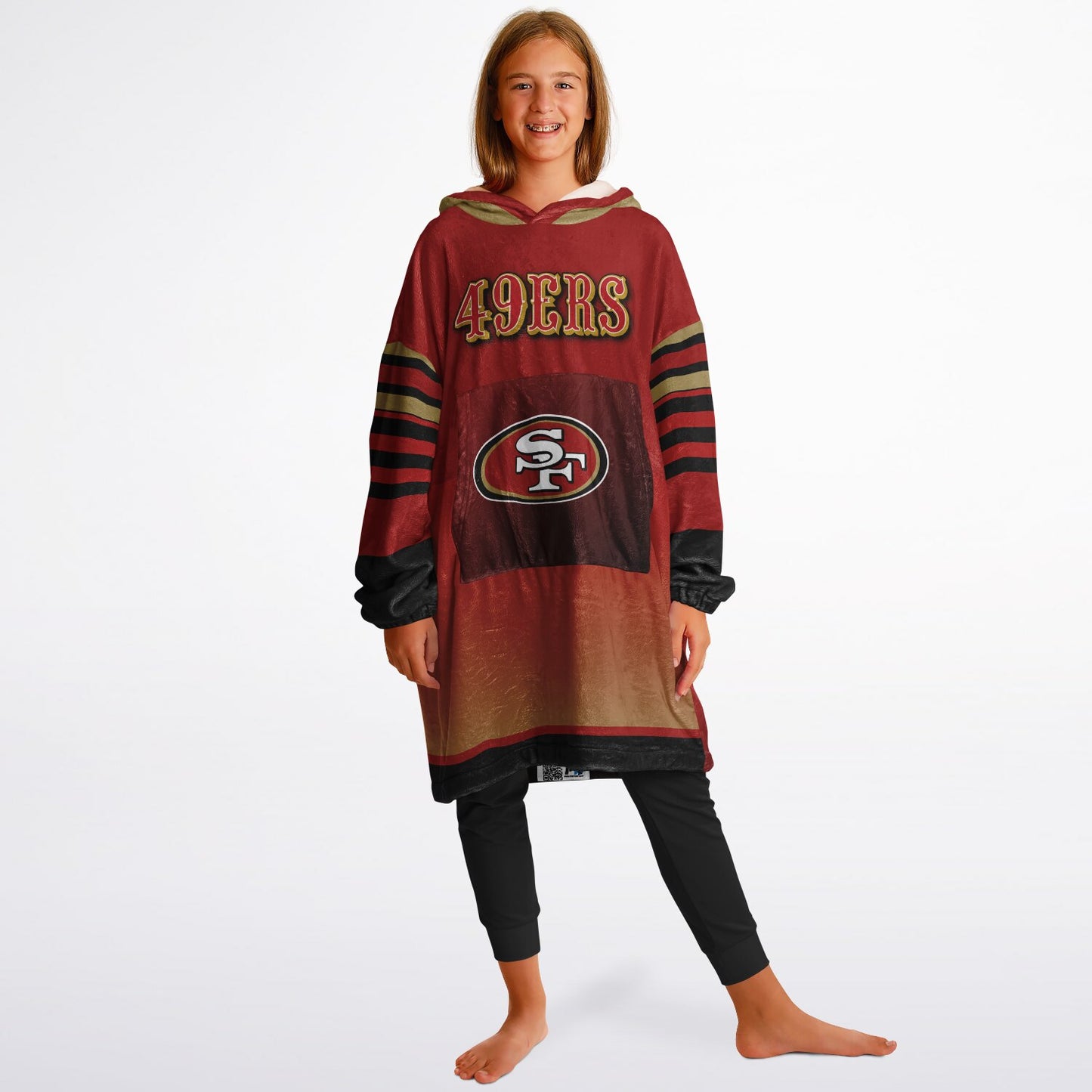 Youth 49ers Red & Black Oversize Cuddle Hoodie Young Fan Gift From Mom Dad