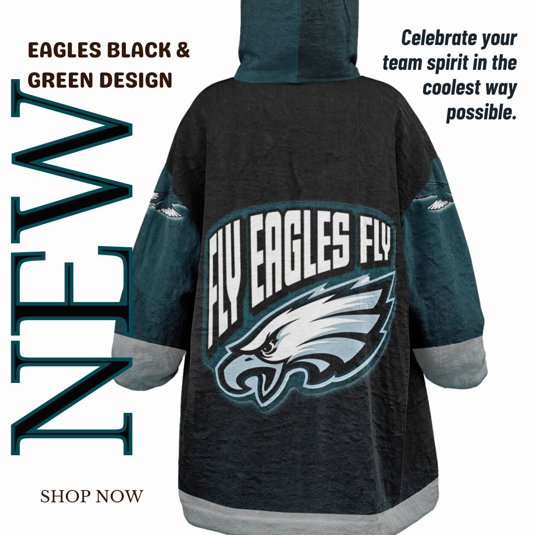 Youth Eagles Black & Green Sleeves Design Cuddle Hoodie Great Gift for Young Birds Fans