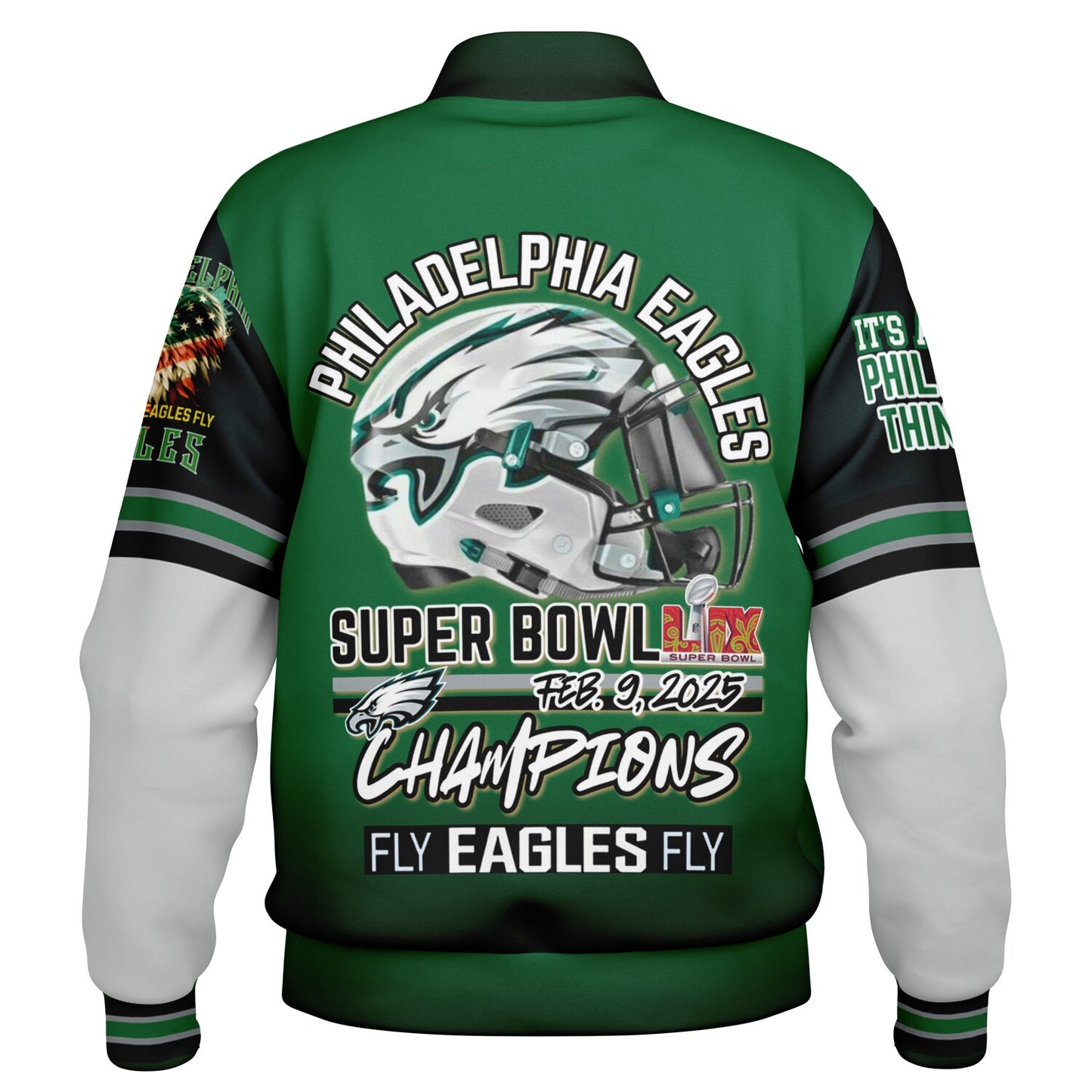 Eagles Super Bowl Champions Kelly Green White Eagle Helmet Varsity Jacket