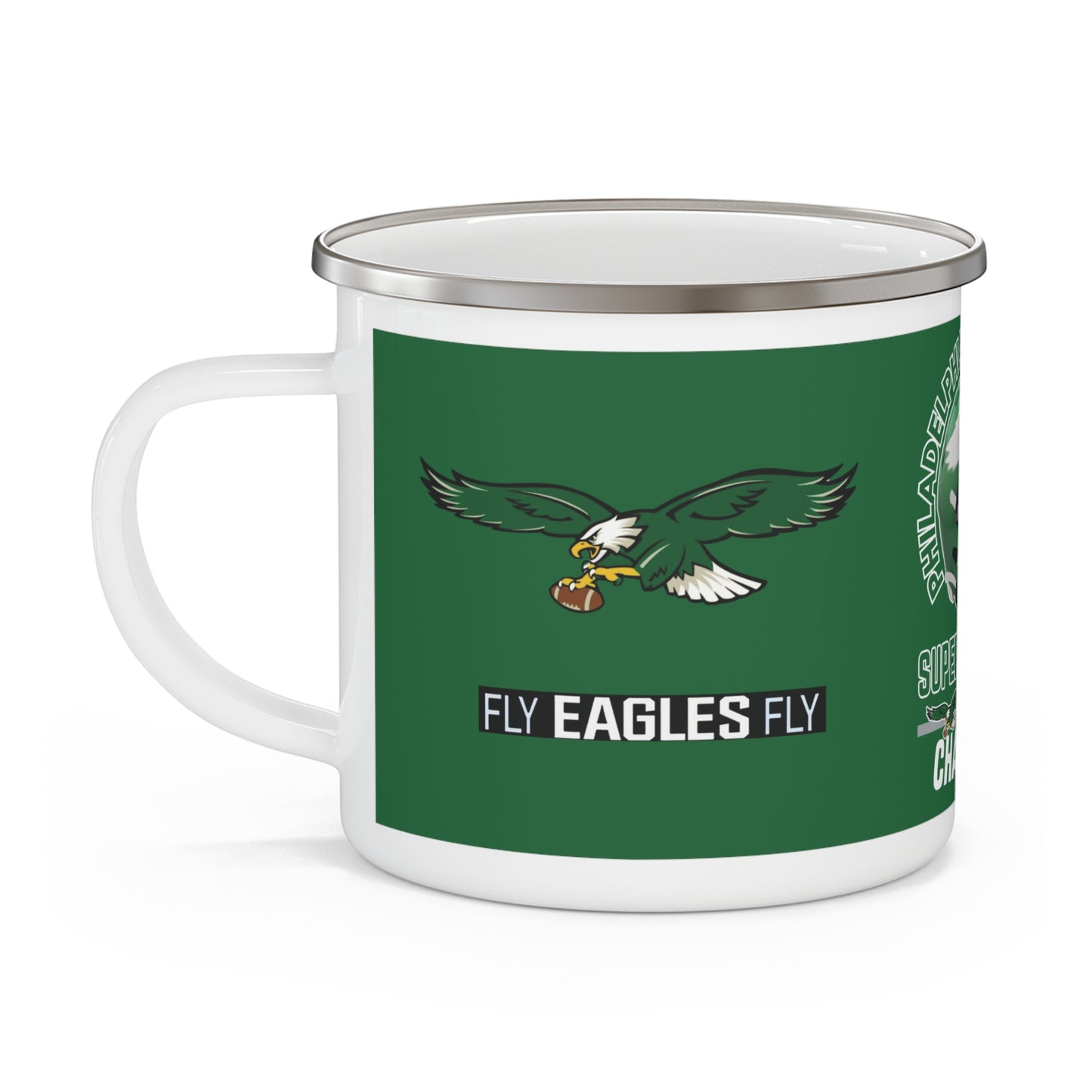 Retro Eagles SB Champs Kelly Green Enamel Camping Mug