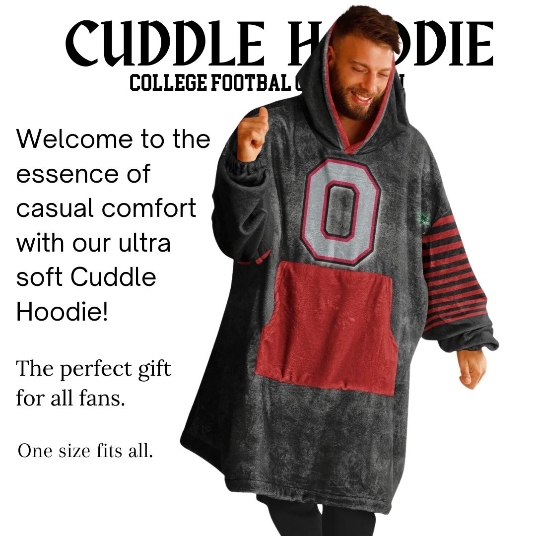 Buckeye Black Classic Ohio State Football Cuddle Hoodie Striped Sleeves Retro Look