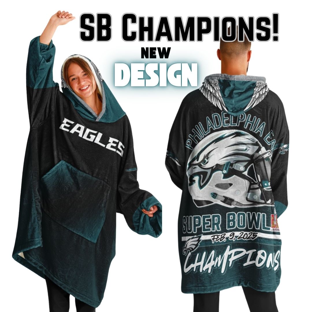 Super Bowl Champs Eagles Black Eagles SB Champions Oversize Hooded Blanket Gift for Fans