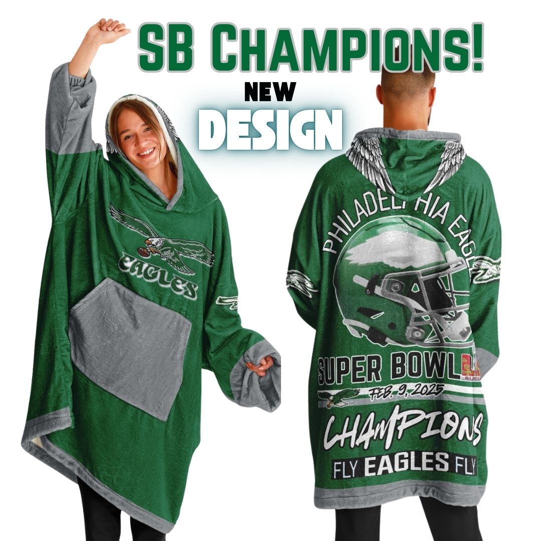 Super Bowl Champs Eagles Retro Kelly Green Eagles SB Champions Oversize Hooded Blanket Gift for Fans