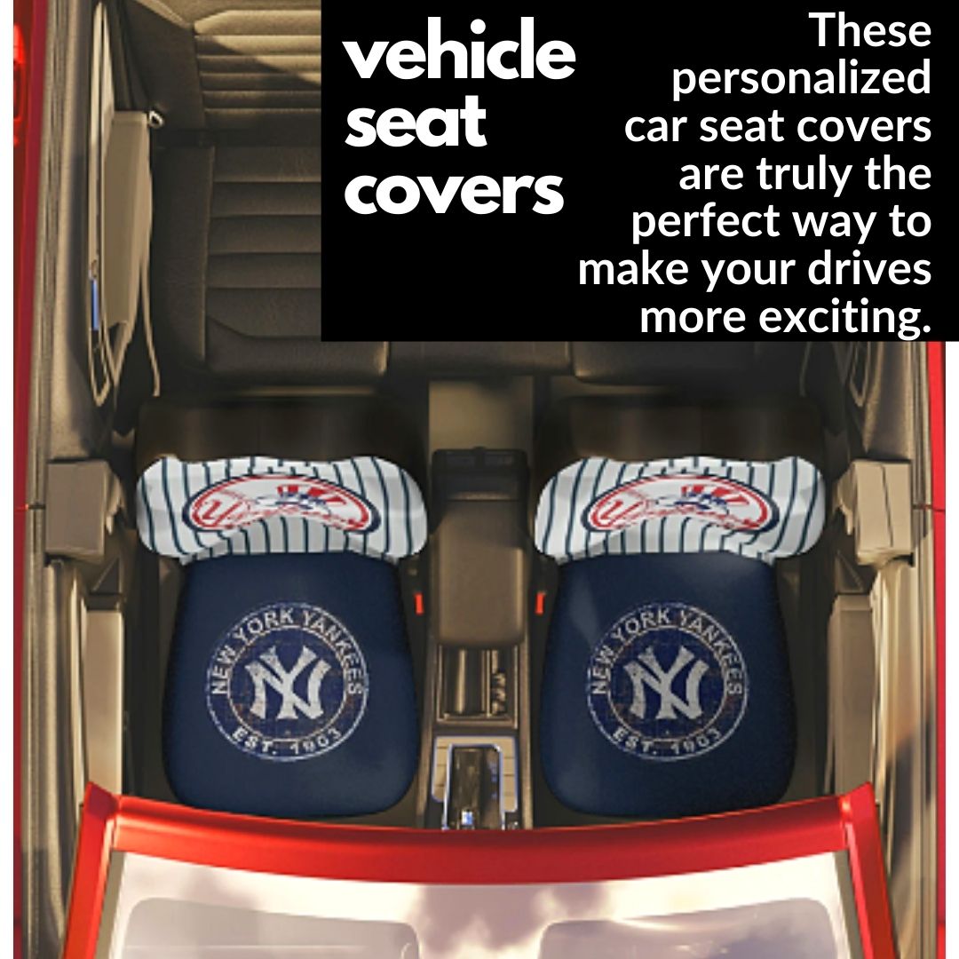 NY Yankees Car Seat Covers NY w/ Striped Back & Navy Seat Vehicle Seat Covers NY Yankees Fan Gift Car Accessories Gift