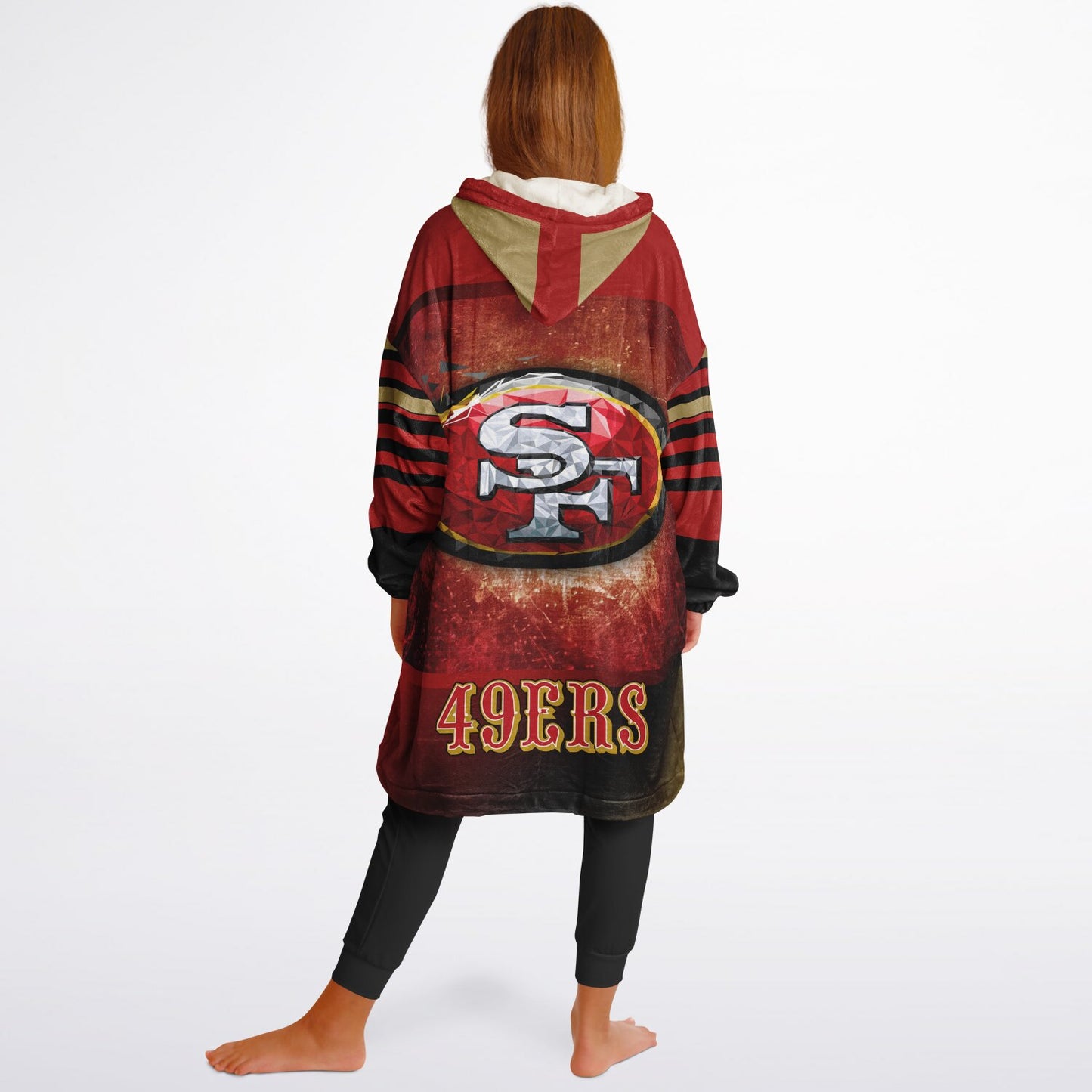 Youth 49ers Red & Black Oversize Cuddle Hoodie Young Fan Gift From Mom Dad