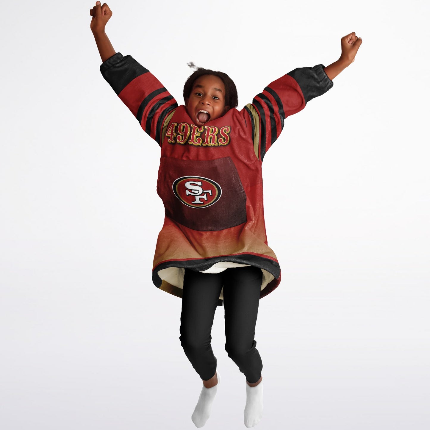 Youth 49ers Red & Black Oversize Cuddle Hoodie Young Fan Gift From Mom Dad