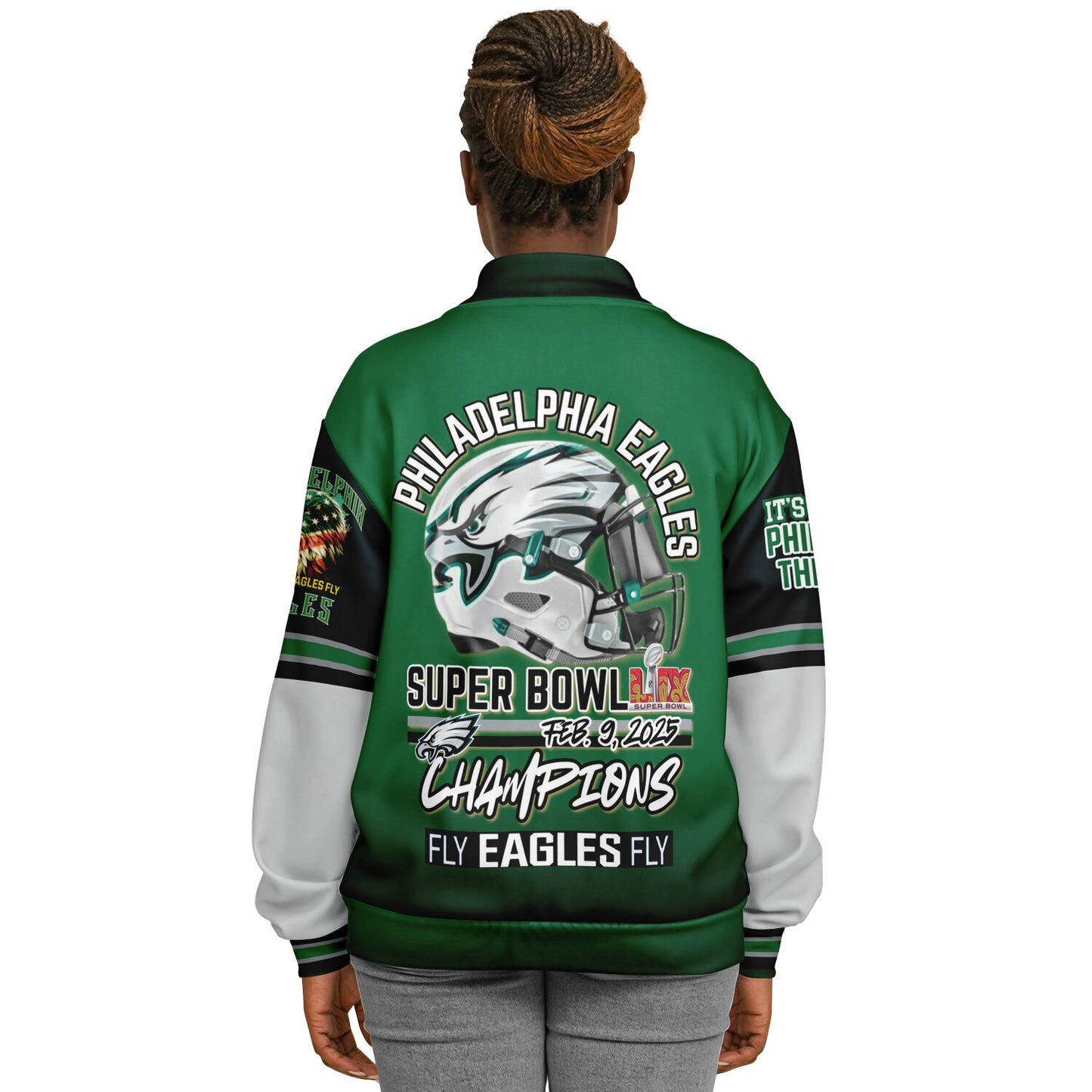 Eagles Super Bowl Champions Kelly Green White Eagle Helmet Varsity Jacket