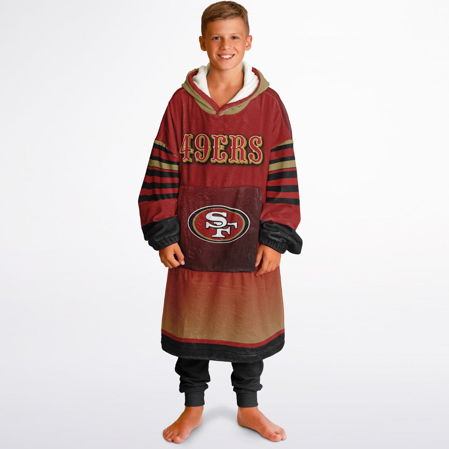 Youth 49ers Red & Black Oversize Cuddle Hoodie Young Fan Gift From Mom Dad