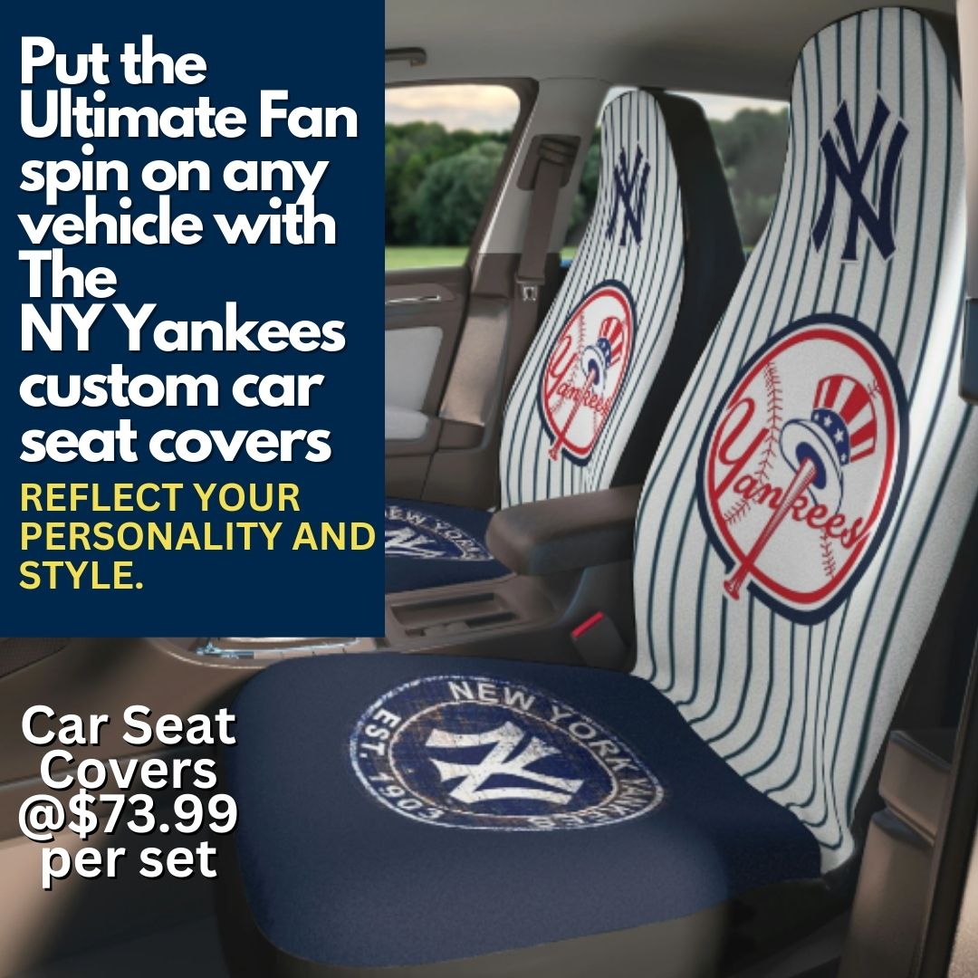 NY Yankees Car Seat Covers NY w/ Striped Back & Navy Seat Vehicle Seat Covers NY Yankees Fan Gift Car Accessories Gift
