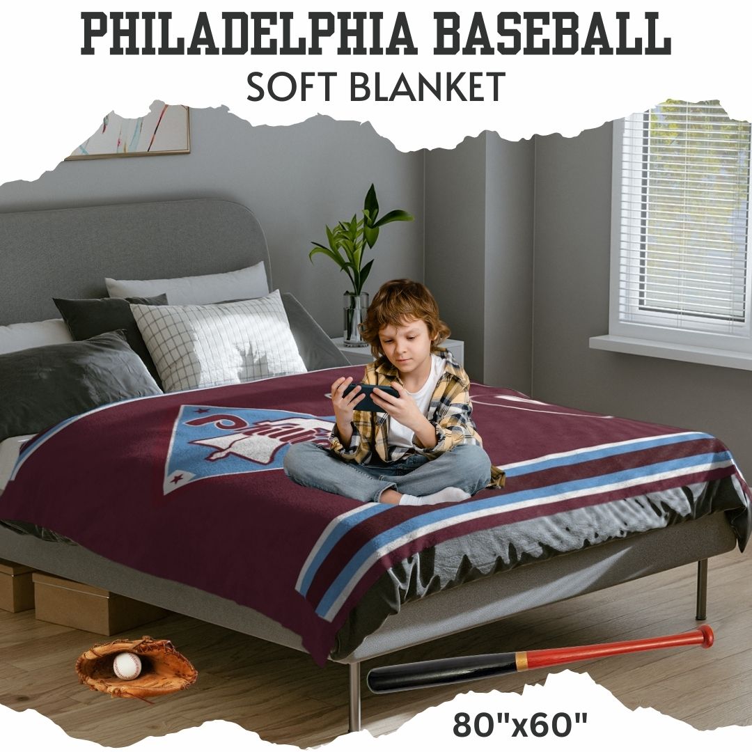 Blanket Phillies Throwback Maroon Throw Blanket Philly Baseball Fan Gift Baseball Throw Blanket for Children, Students Dad Mom Sports Home Décor