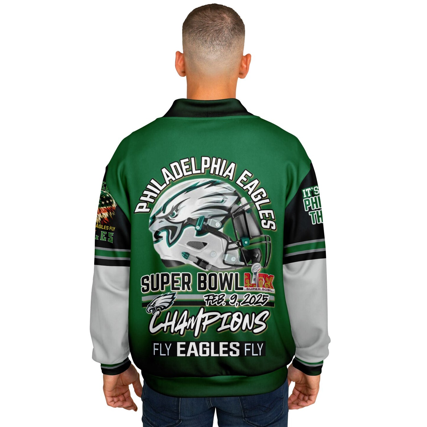 Eagles Super Bowl Champions Kelly Green White Eagle Helmet Varsity Jacket