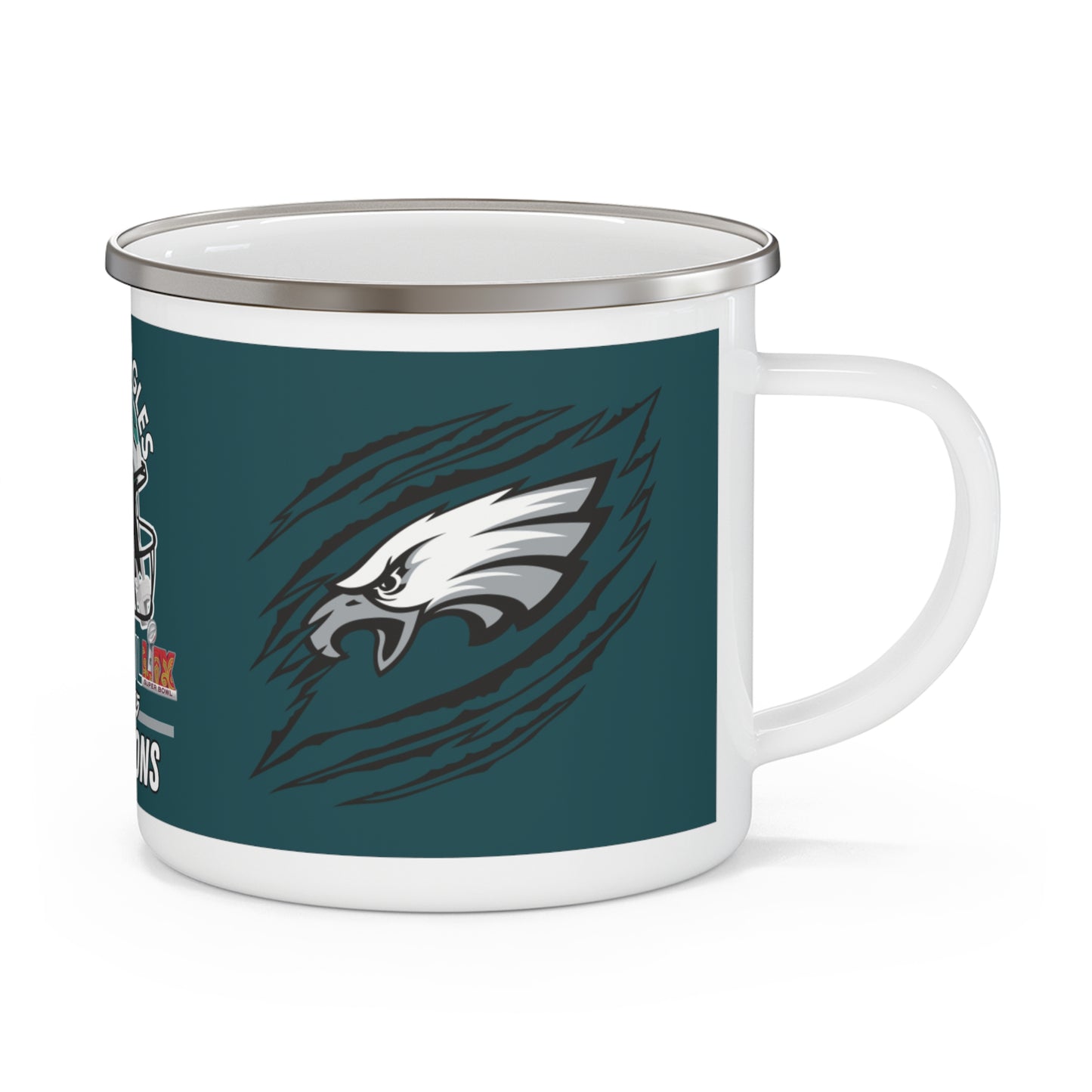 Eagles Midnight Green SB Champs Enamel Camping Mug