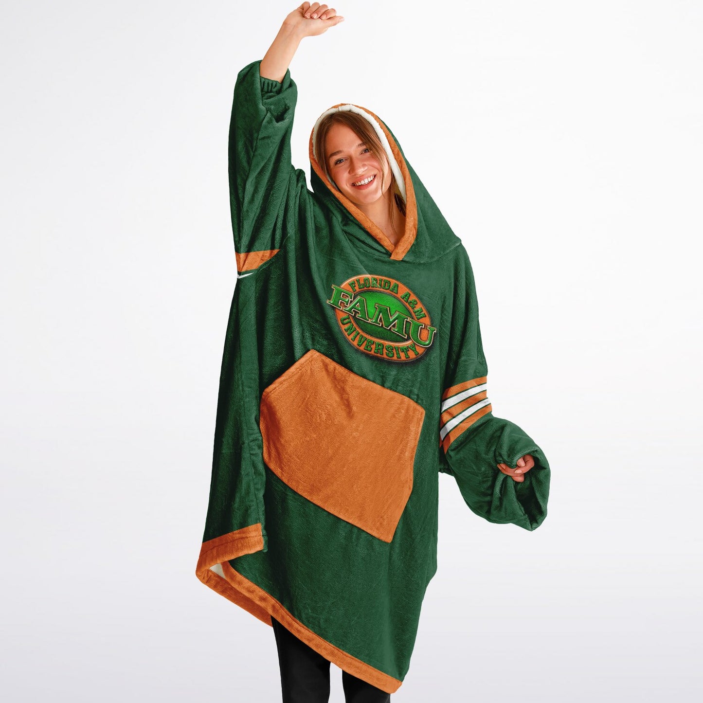 FAMU Green Cuddle Hoodie FAMU Rattlers Oversize Hooded Blanket Gift forAlumni, Fans & Family