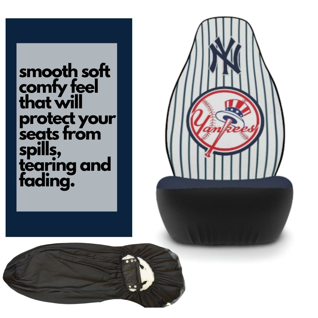 NY Yankees Car Seat Covers NY w/ Striped Back & Navy Seat Vehicle Seat Covers NY Yankees Fan Gift Car Accessories Gift