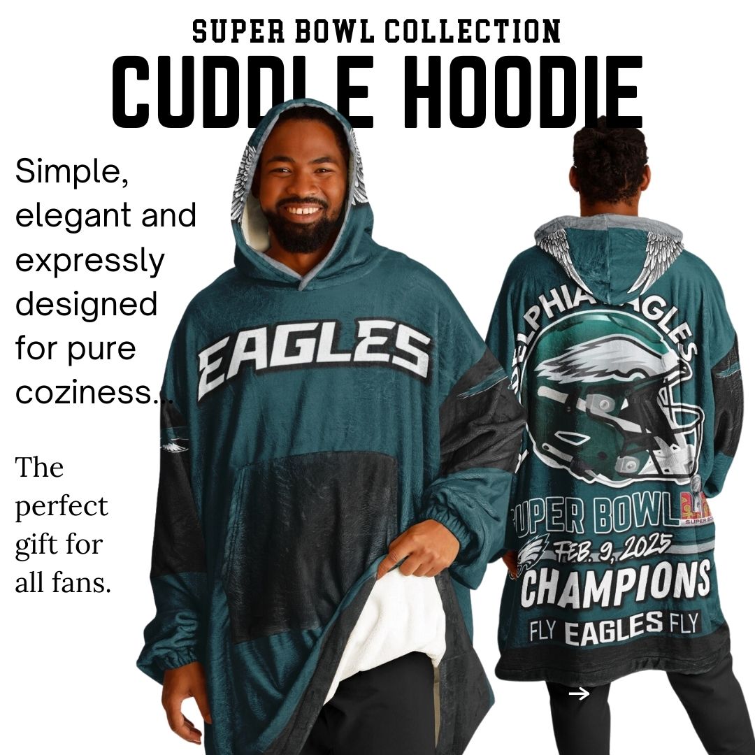 Super Bowl Champs Eagles Midnight Green Eagles SB Champions Oversize Hooded Blanket Gift for Fans