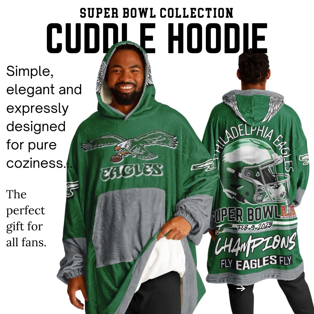 Super Bowl Champs Eagles Retro Kelly Green Eagles SB Champions Oversize Hooded Blanket Gift for Fans