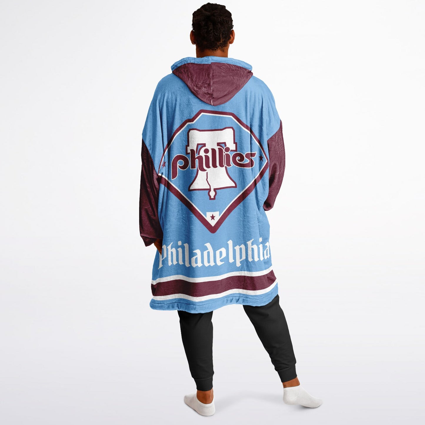 Phillies Retro Blue Cuddle Hoodie Philadelphia Oversize Hooded Blanket Gift for Baseball Fans & Family
