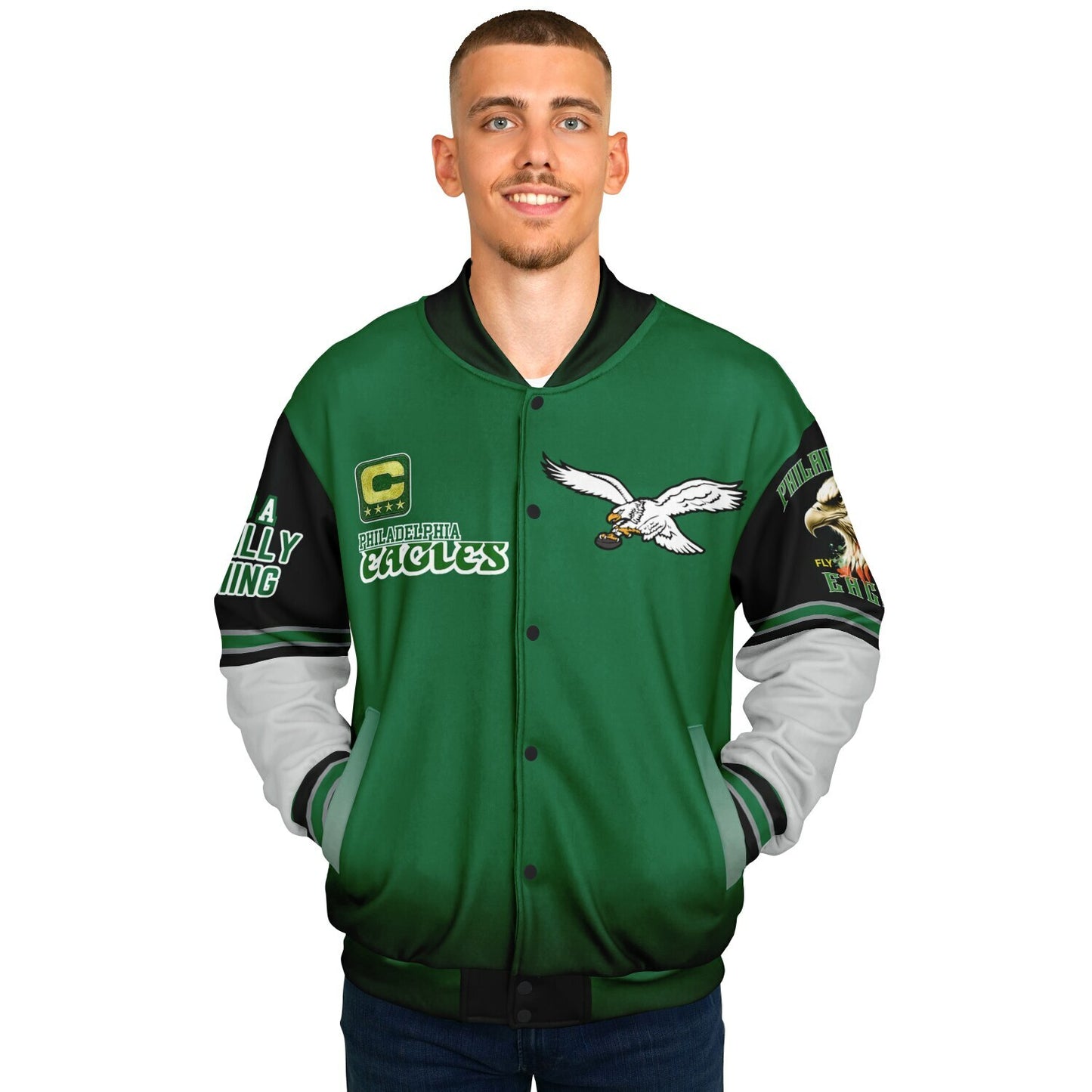 Eagles Super Bowl Champions Kelly Green White Eagle Helmet Varsity Jacket